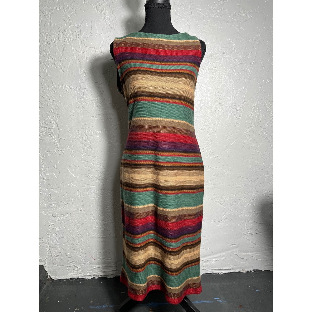 Lauren Ralph Lauren M Striped Cotton Linen Knit Midi Dress Southwestern Boho